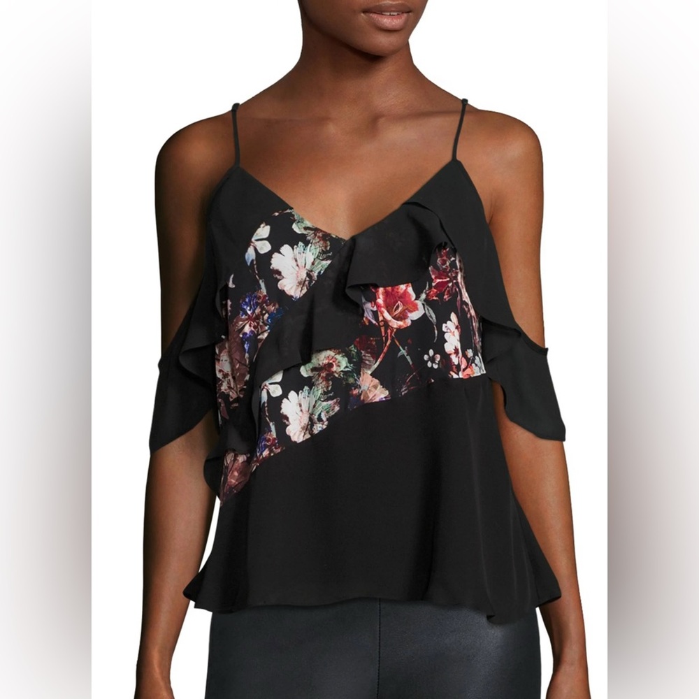 Parker Black Wesley 100% silk Ruffled top